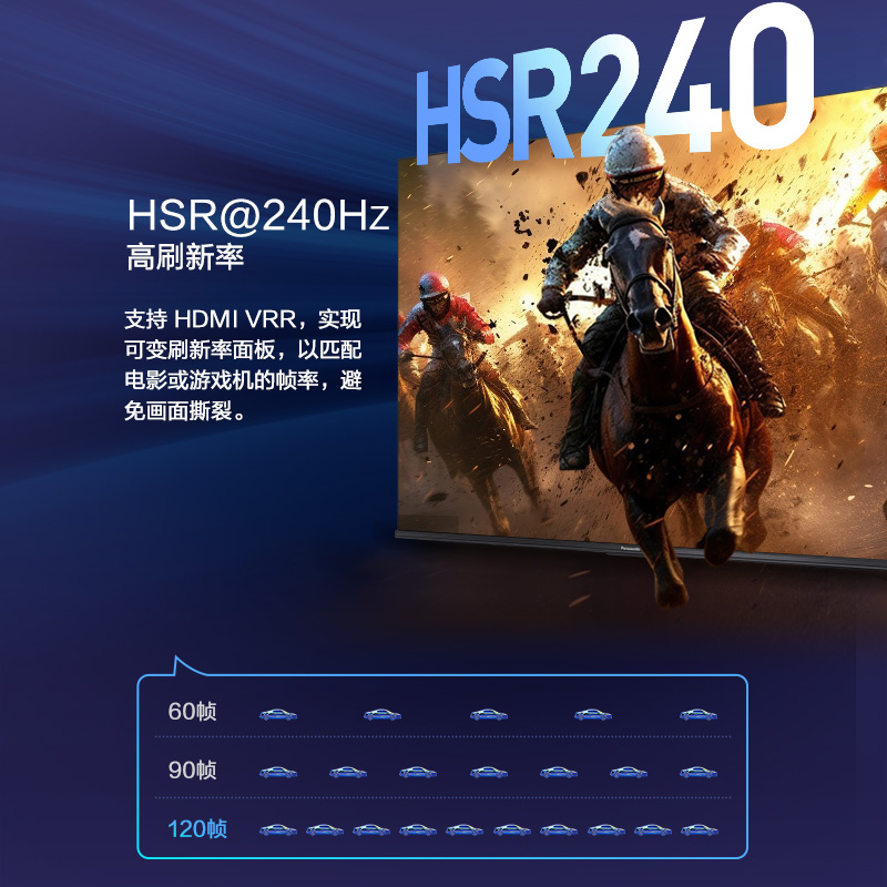 120Hz VRR可变帧率HSR@240Hz+HDMI2.1高速通道
