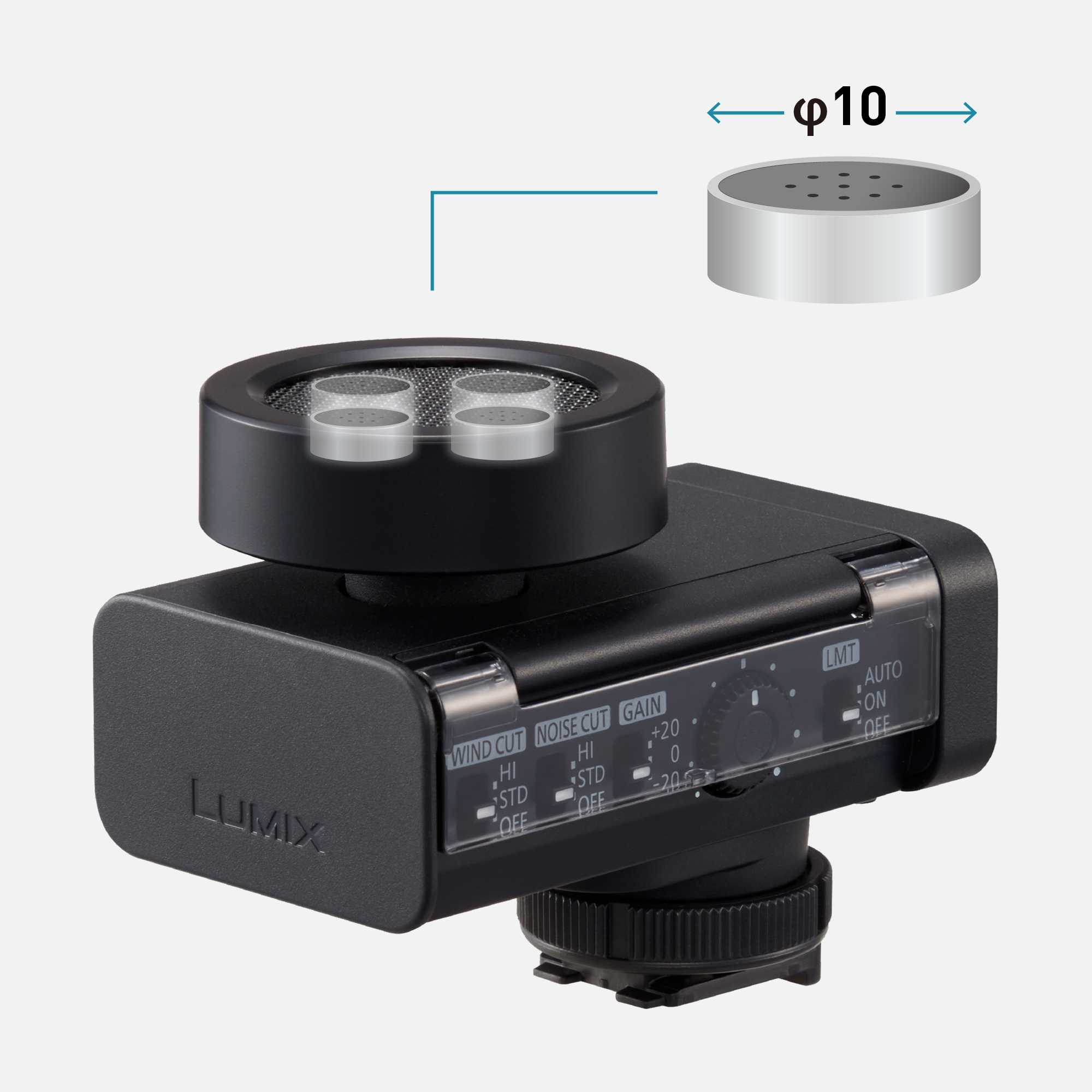 配备直径 10 毫米的大尺寸麦克风阵列实现高精度声音录制 配备直径 10 毫米的大尺寸麦克风阵列实现高精度声音录制